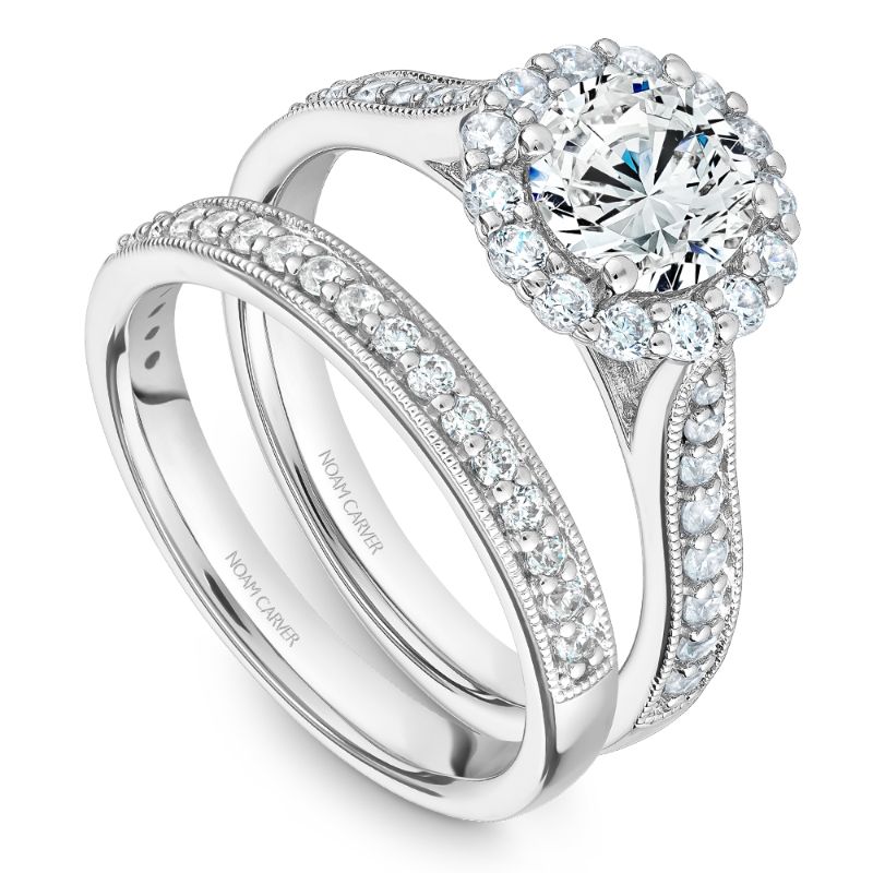 Noam Carver 18K White Gold Channel Set Milgrain Diamond Wedding Band -  B250-01WB