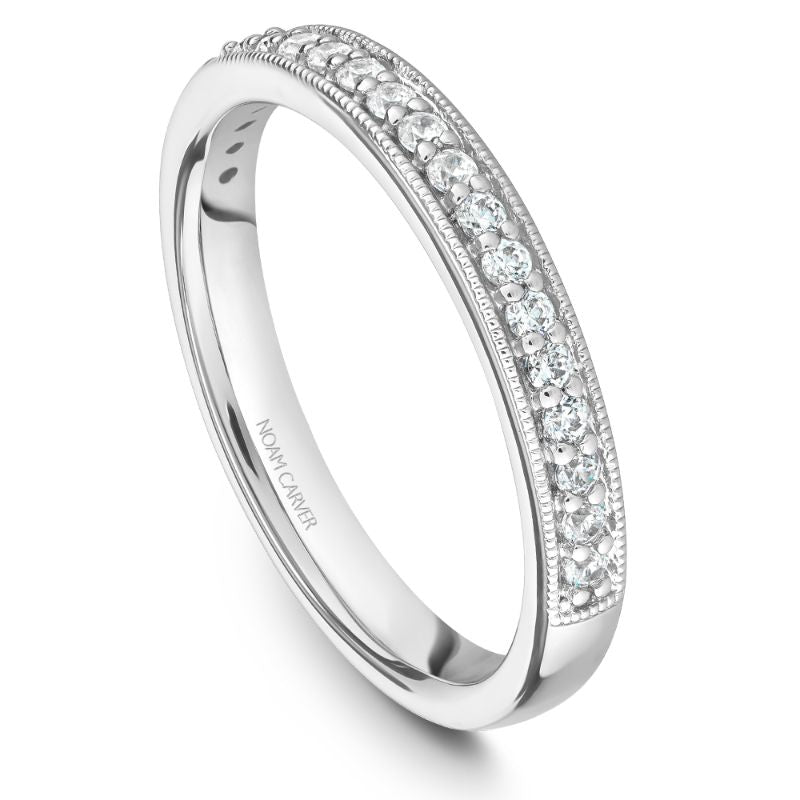 White gold matching band with 20 round diamonds