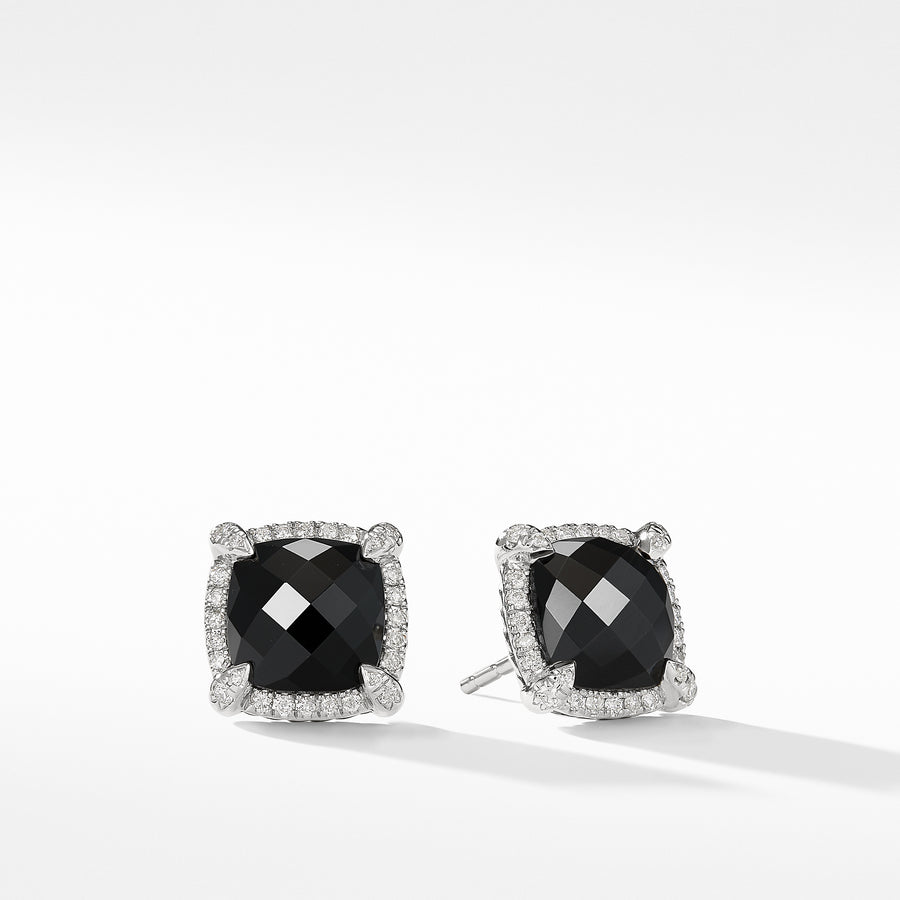 David Yurman Chatelaine Pave Bezel Stud Earring with Black Onyx and Diamonds, 9mm - E12747DSSABODI