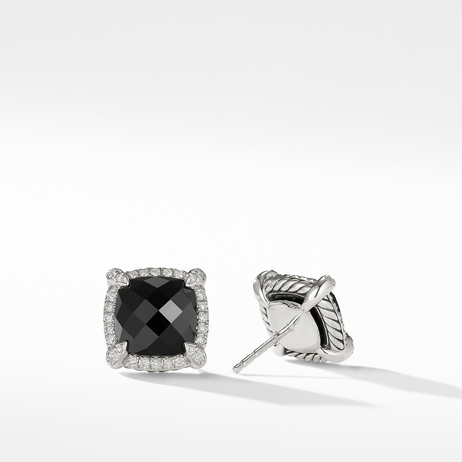 David Yurman Chatelaine Pave Bezel Stud Earring with Black Onyx and Diamonds, 9mm - E12747DSSABODI