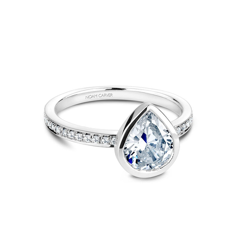 Noam Carver 14K White Gold Bezel Set Pear Shape Engagement Ring- B095-08A