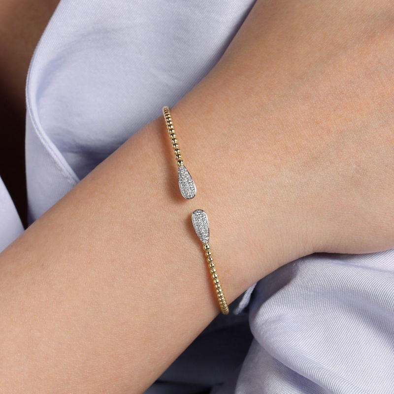 Gabriel & Co 14k Yellow Gold Bujukan Pave Teardrop Bangle Bracelet- BG4230-62Y45JJ