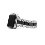 Created exclusively for your Apple Watch, this watch bracelet is crafted from black ceramic and stainless steel links. This watch bracelet is designed for the Series 1, 2, 3, 4 or 5 Apple Watch for the 38mm, 40mm, 42mm, or 44mm size. Finished with a secure double-button clasp detailing the LAGOS crest. Watch face sold separately.- Stainless Steel & Ceramic- Double Button Wide Clasp- Band Width 20mm Tapers to 16mm- STYLE #: 12-90009-CB7
