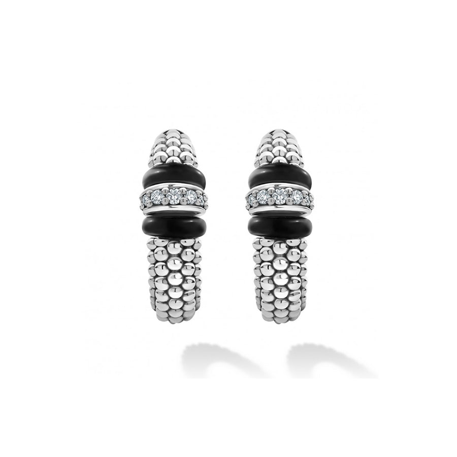 Lagos Black Caviar Diamond Hoop Earrings- 01-81922