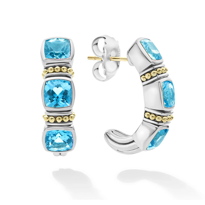 Lagos Caviar Color Swiss Blue Topaz Hoop Earrings - 01-81891-B