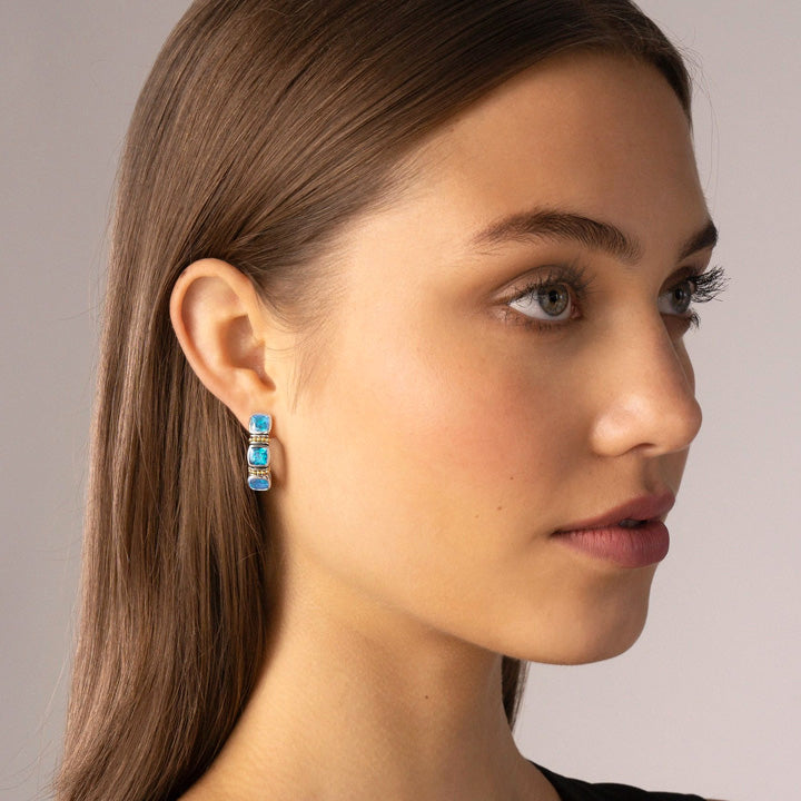 Lagos Caviar Color Swiss Blue Topaz Hoop Earrings - 01-81891-B