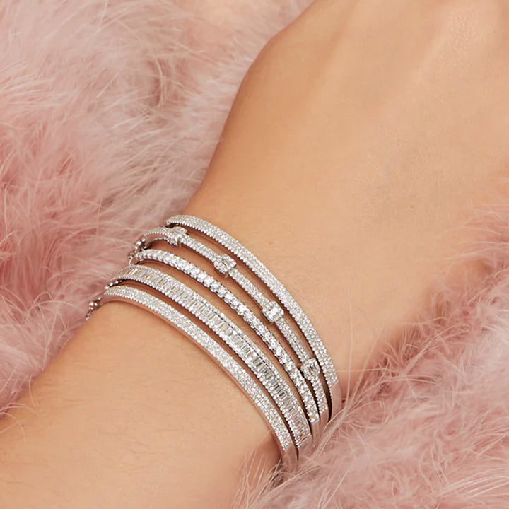 14K White Gold Diamond Baguette Halo Bangle Bracelet - SC55005545ZS