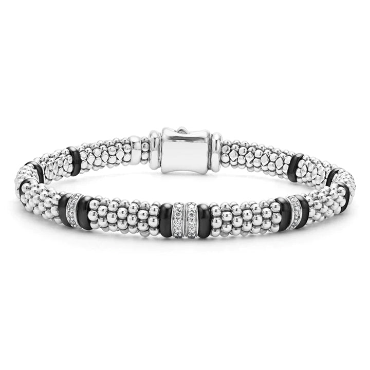 Lagos Black Caviar Four Station Diamond 6mm Bracelet - 05-81464-CB7
