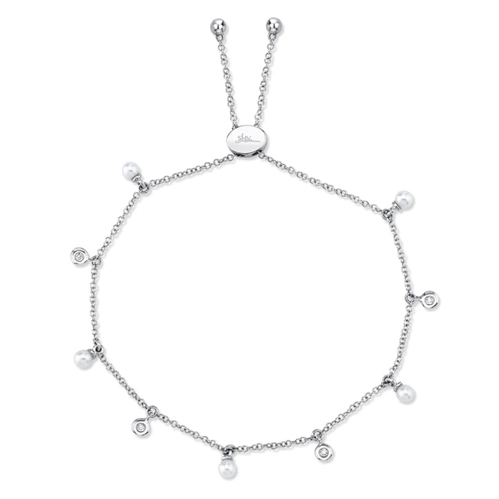 14K White Gold Diamond & Cultured Pearl Bolo Bracelet - SC55021028