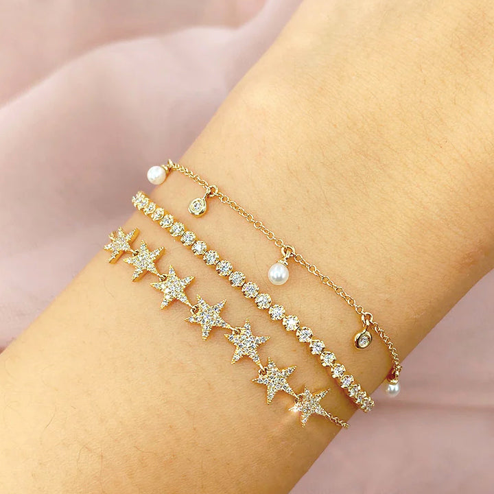 14K White Gold Diamond & Cultured Pearl Bolo Bracelet - SC55021028