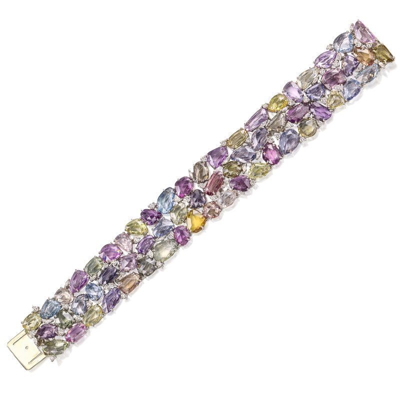 Oscar Heyman Platinum Unheated Rose Cut Sapphire & Diamond Bracelet- 804485