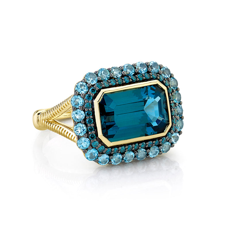 Sloane Street 18k Yellow Gold Blue Topaz and Blue Diamond Ring- SS-R014H-LB-SWBBR-BDBR-Y
