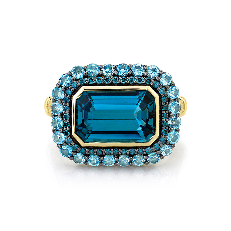 Sloane Street 18k Yellow Gold Blue Topaz and Blue Diamond Ring- SS-R014H-LB-SWBBR-BDBR-Y