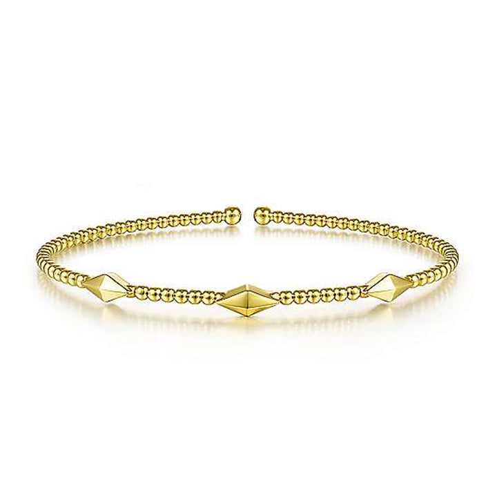Gabriel & Co. 14k Yellow Gold Bujukan Bead Cuff Bracelet with Pyramid Stations- BG4421-62Y4JJJ
