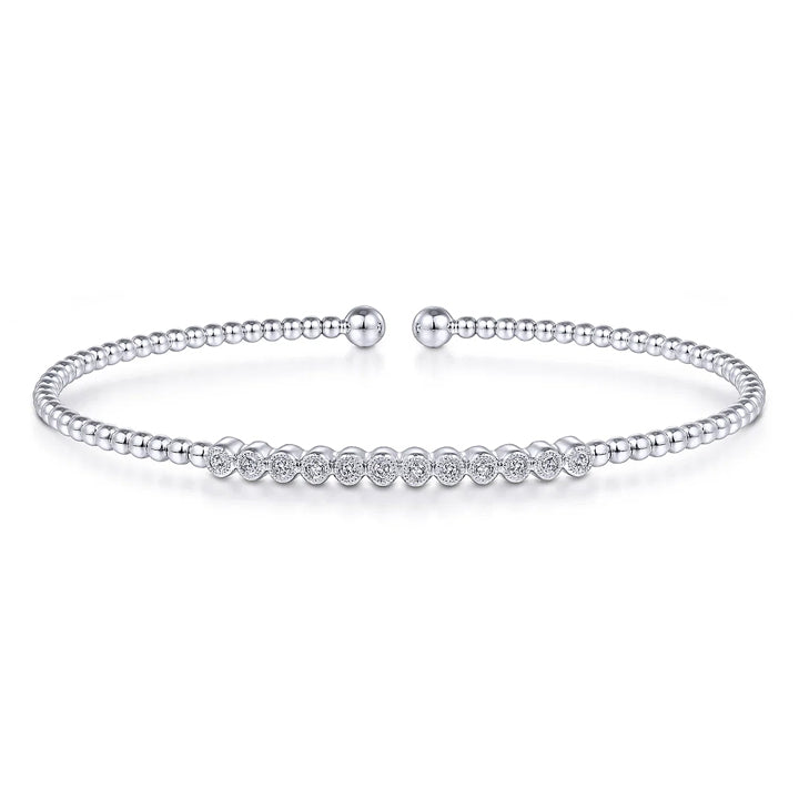Gabriel & Co 14k White Gold Bujukan Bead Cuff Bracelet with Bezel Set Diamond Stations - BG4118-65W45JJ