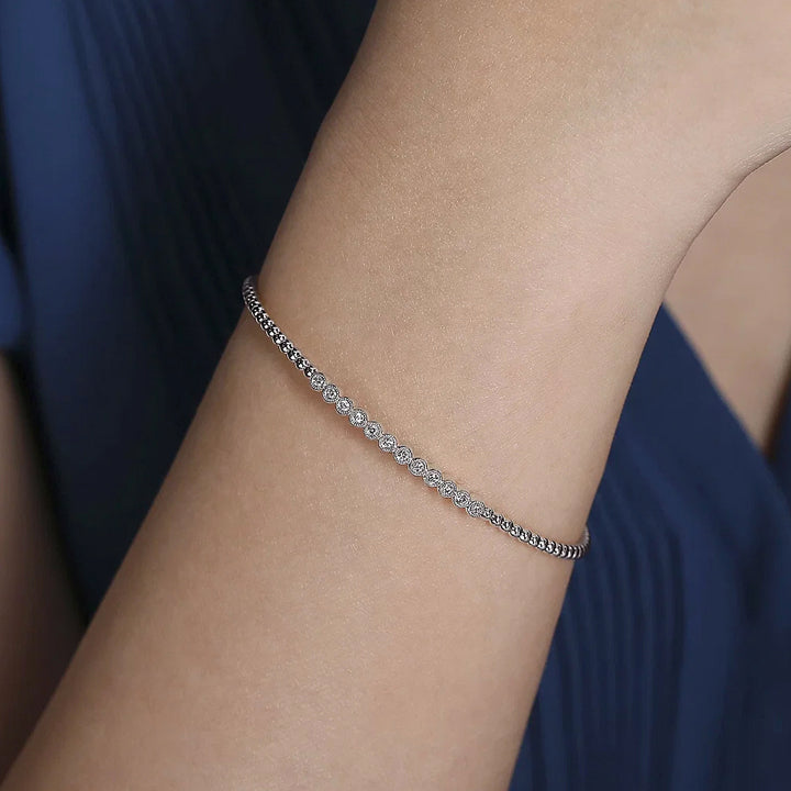 Gabriel & Co 14k White Gold Bujukan Bead Cuff Bracelet with Bezel Set Diamond Stations - BG4118-65W45JJ