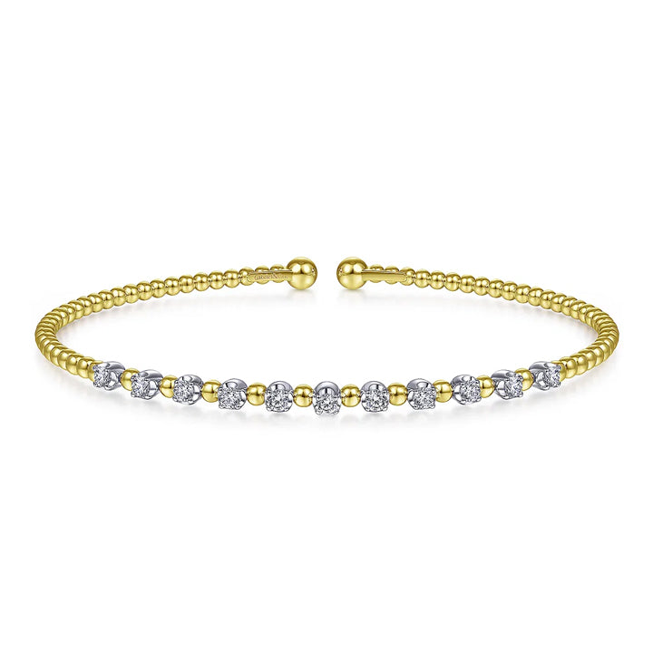 Gabriel & Co 14k Yellow Gold Bujukan Split Cuff Bracelet with 14k White Gold Round Diamonds- BG4279-6M45JJ