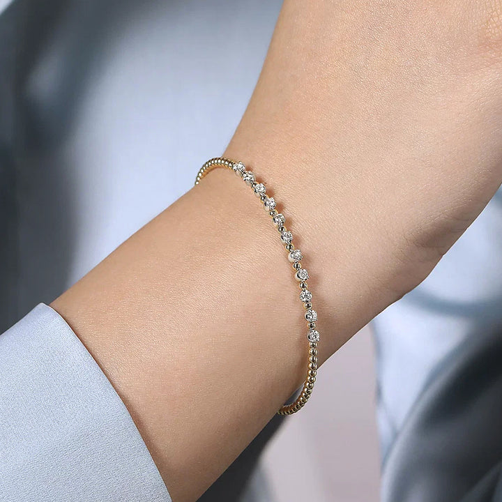 Gabriel & Co 14k Yellow Gold Bujukan Split Cuff Bracelet with 14k White Gold Round Diamonds- BG4279-6M45JJ