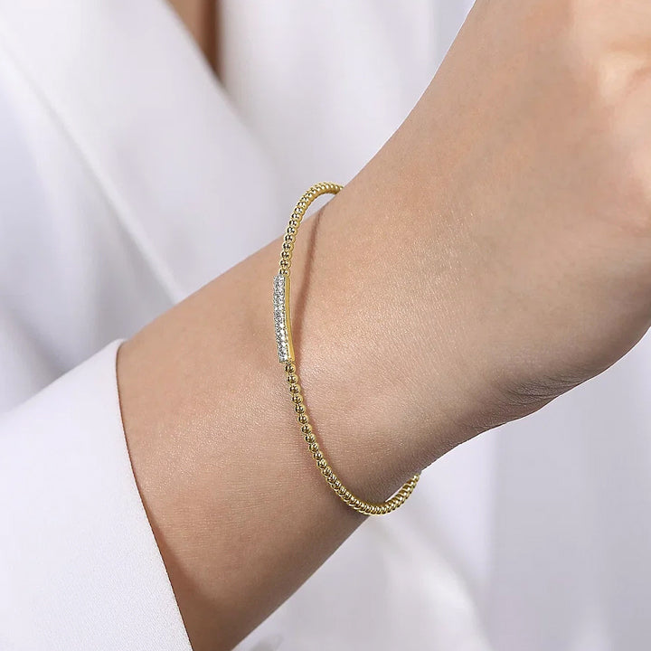 Gabriel & Co 14k Yellow Gold Bujukan Bead Cuff Diamond Bar Bracelet- BG4119-62Y45JJ