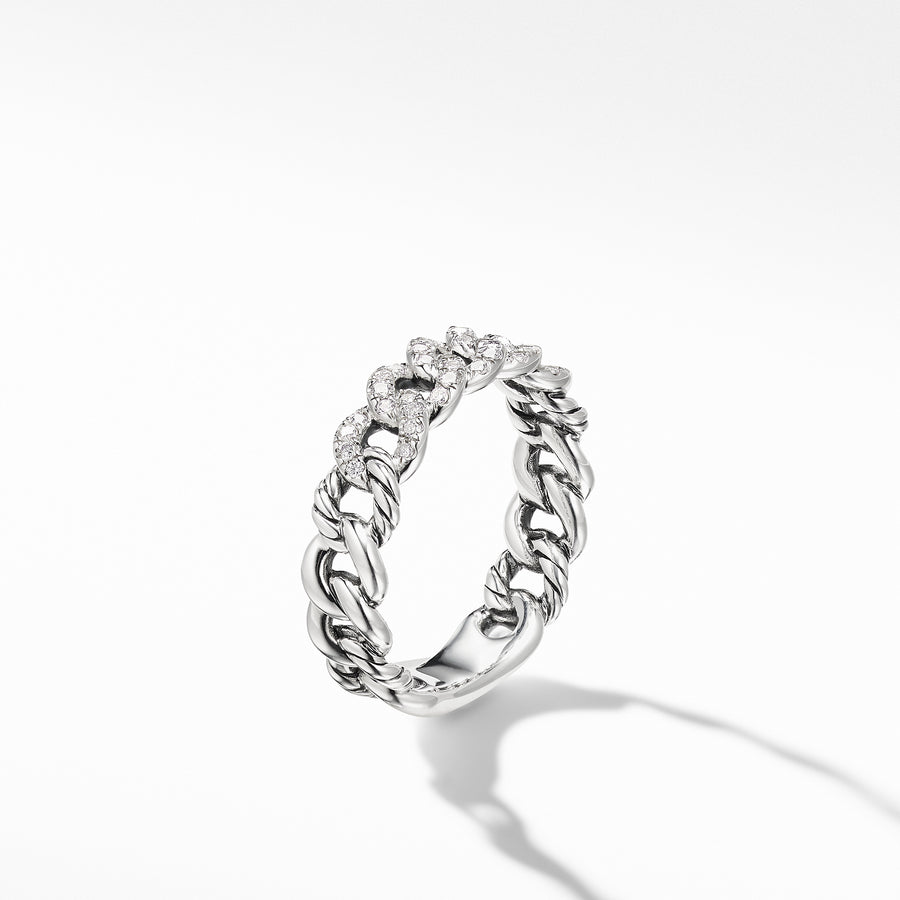 David Yurman Belmont Curb Link Band Ring in Sterling Silver & Pave Diamonds - R16350DSSADI