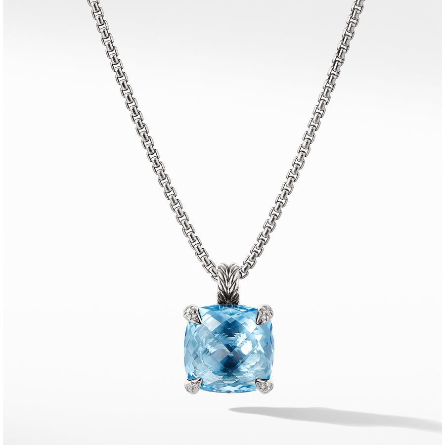 David Yurman Chatelaine Pendant Necklace with Blue Topaz & Pave Diamonds - N12742DSSABTDI18