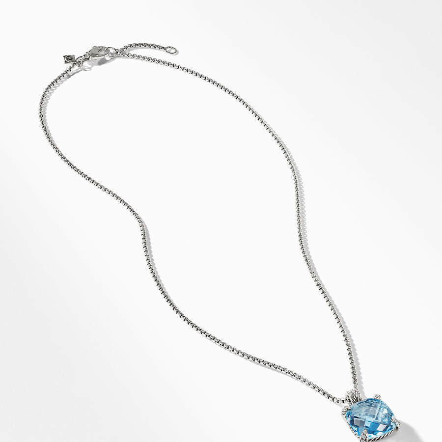 David Yurman Chatelaine Pendant Necklace with Blue Topaz & Pave Diamonds - N12742DSSABTDI18