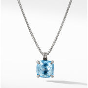 Sterling Silver ��� Faceted Blue Topaz, Pav? diamonds, 0.08 total carat weight,  ��� Baby box chian, 1.7mm wideAdjustable length, 17-18 ��� Pendant, 14mm? ��� Lobster clasp-