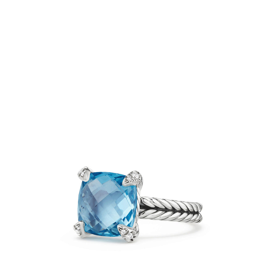 Chatelaine? Ring with Blue Topaz and Diamonds, 11mm