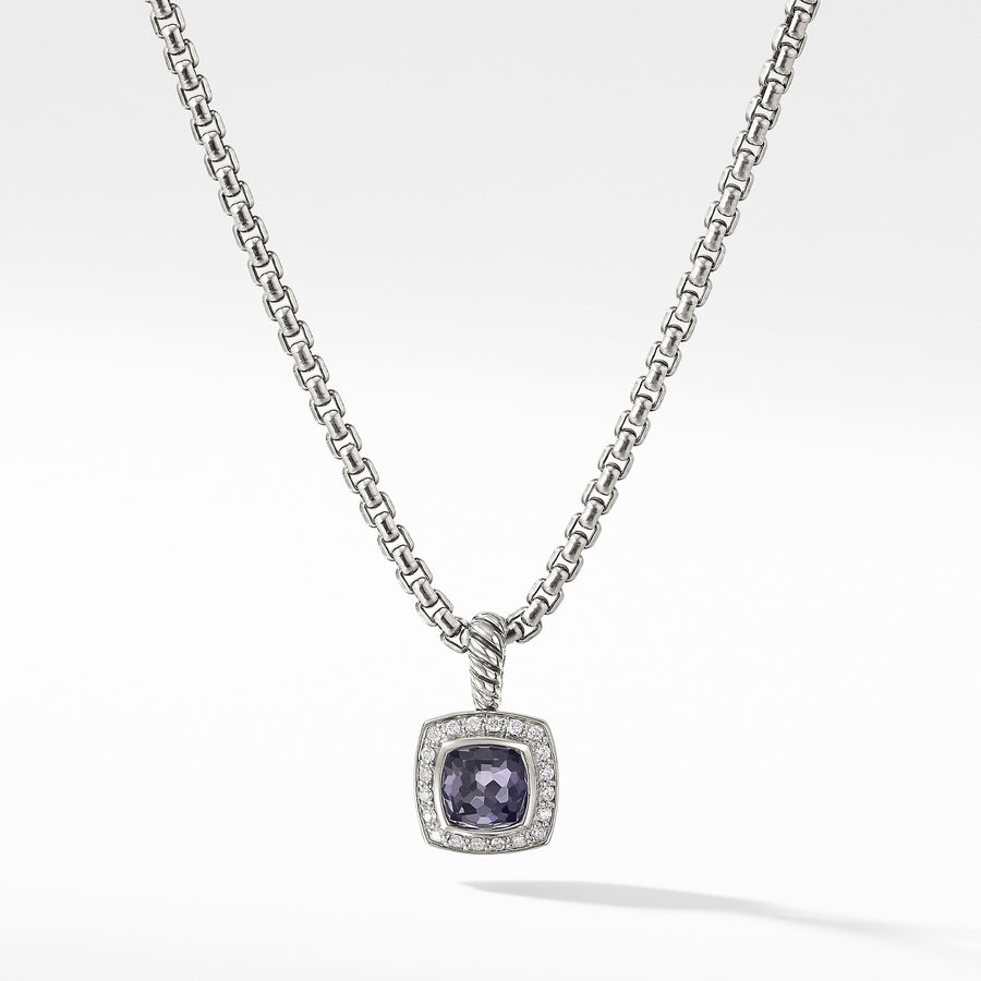 Sterling silver ��� Faceted Black Orchid (lavender amethyst with hematine back), 7x7mm, Pav? diamonds, 0.17 total carat weight,  ��� Baby box chain, 1.7mm wide ��� Pendant, 11x11mm ��� Lobster clasp-