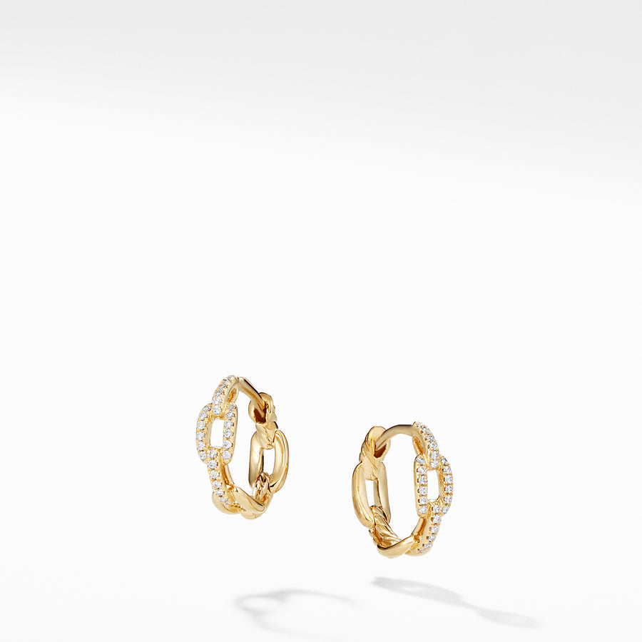 David Yurman Stax Chain Link Huggie Hoop Earrings with Diamonds in 18K Gold - E12926D88ADI-883932827002