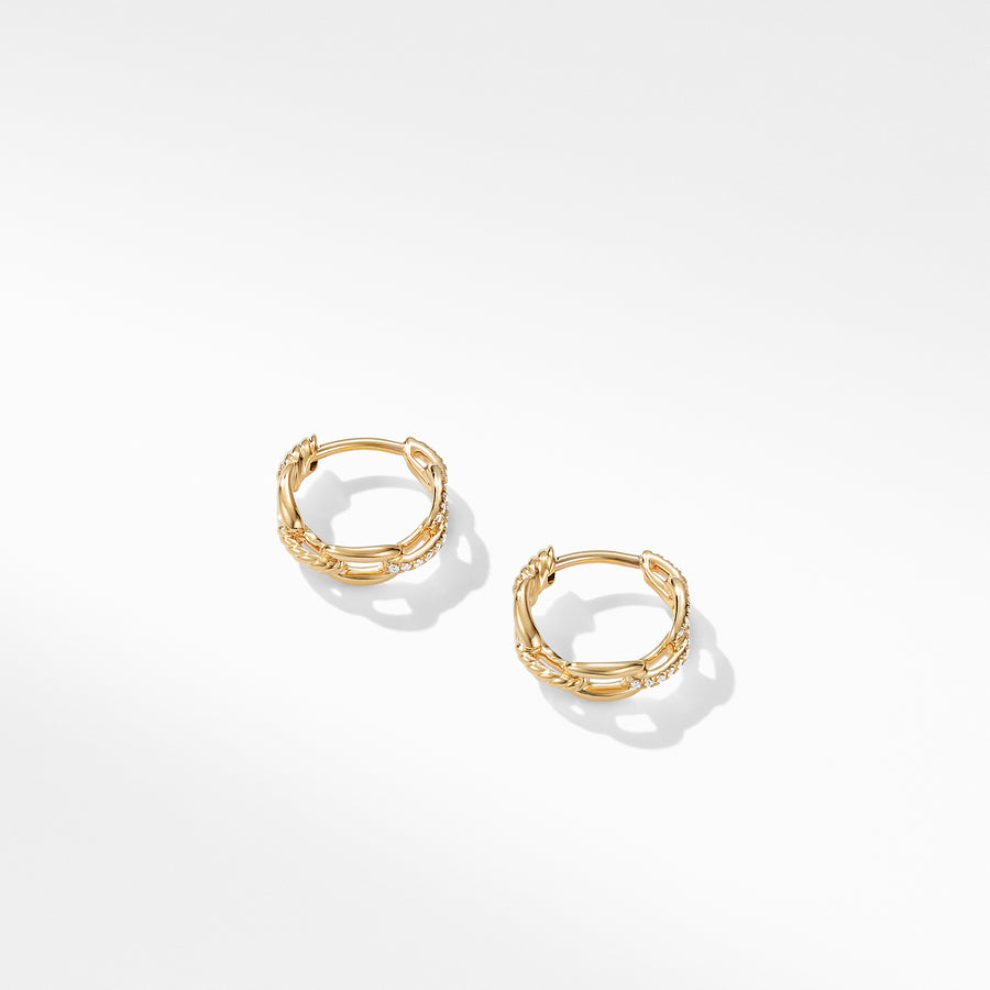 David Yurman Stax Chain Link Huggie Hoop Earrings with Diamonds in 18K Gold - E12926D88ADI-883932827002