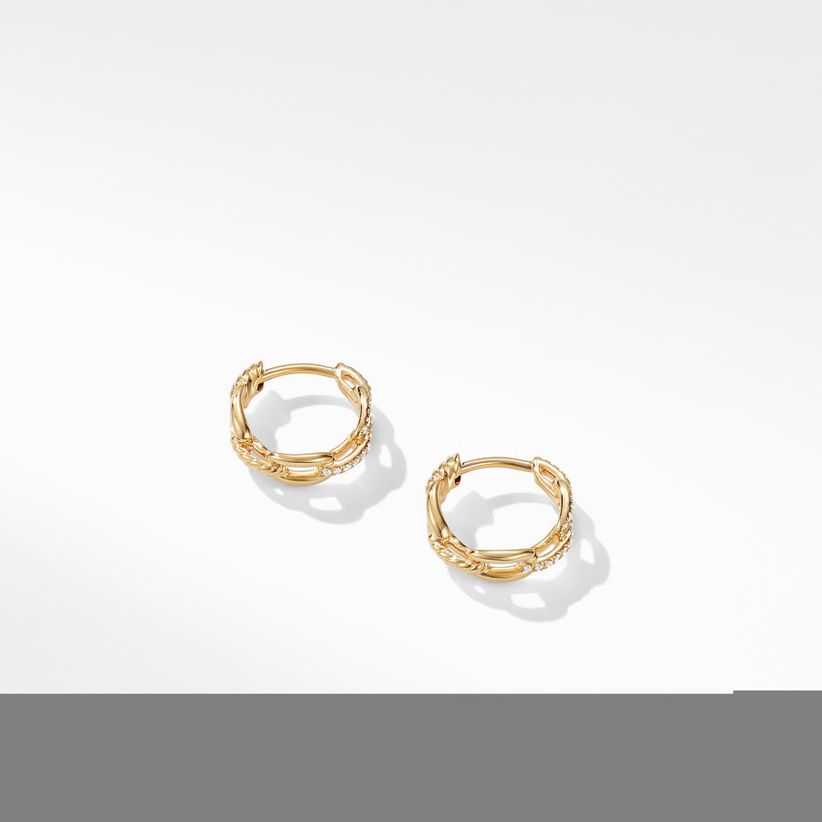 David Yurman Stax Chain Link Huggie Hoop Earrings with Diamonds in 18K Gold - E12926D88ADI-883932827002