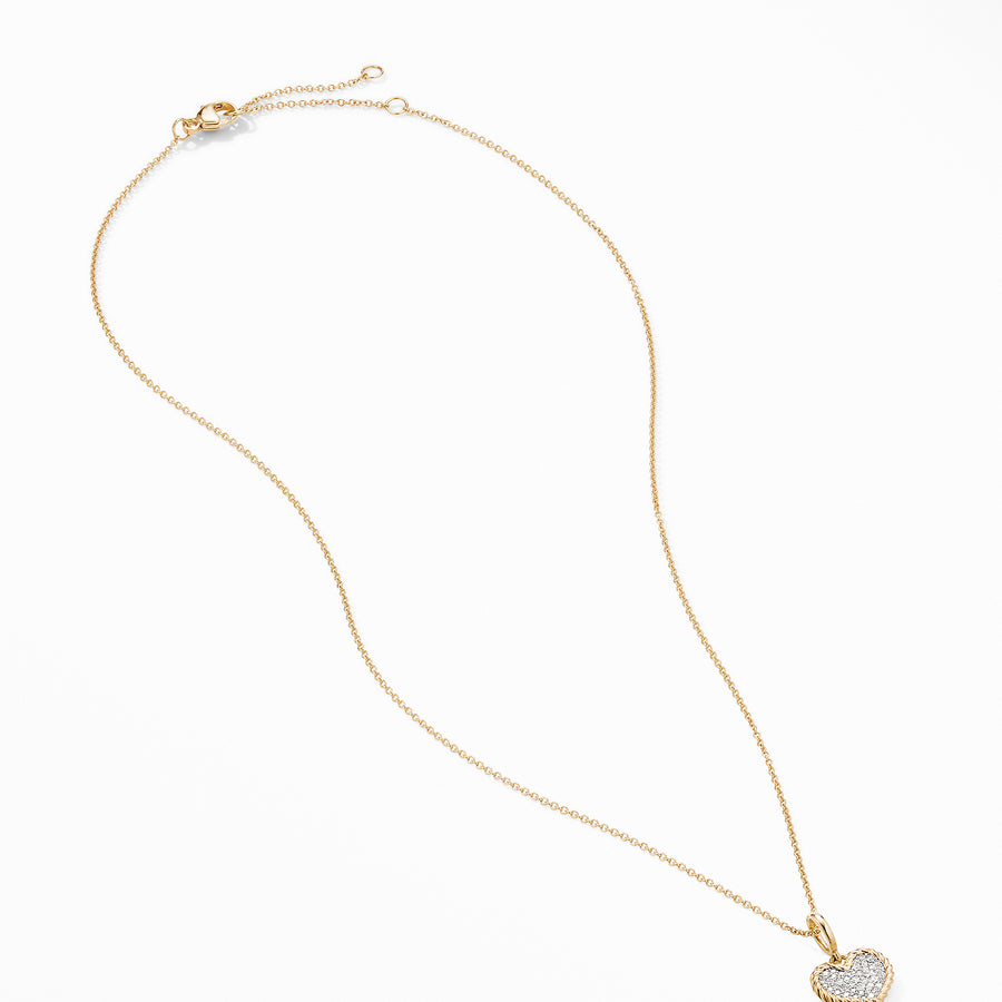 David Yurman Cable Collectibles Pave Plate Heart Necklace in 18K Yellow Gold w/ Diamonds - N16109D88ADI18