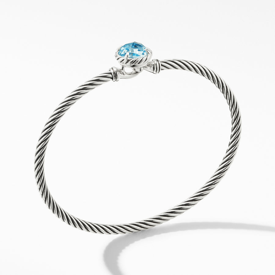 Sterling silverFaceted Blue Topaz, 8mm, Bracelet, 3mm wideHook clasp