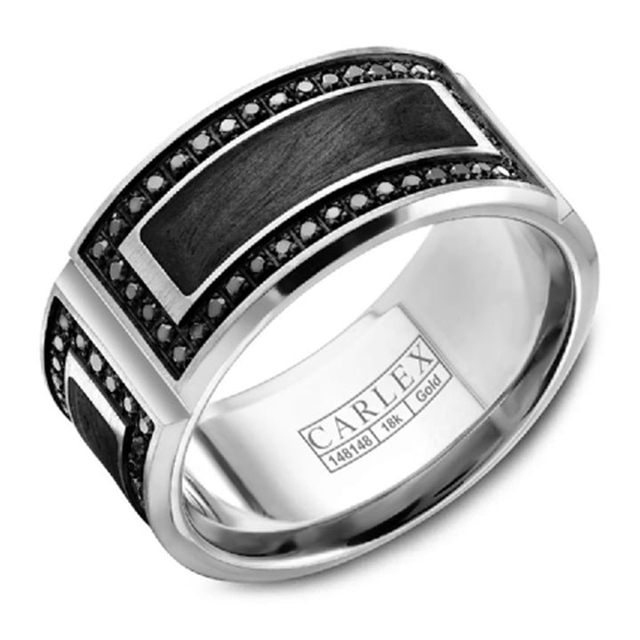 Carlex 18K White Gold & Forged Carbon Fiber Black Diamond Men's Wedding Band - CX2-0003W11BD-S