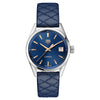 An audacious haute-couture TAG Heuer Carrera Lady for women seeking chic luxury style. The brushed blue dial inside the steel case glows with rose-gold plated indexes, hands and iconic TAG Heuer shield. 