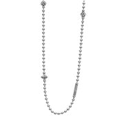 Sterling silver necklace with Caviar beaded and fluted accents. Necklace adjusts from 16 to 18 inches for added versatility.- Sterling Silver- Lobster Clasp- 16 to 18 Inch 2.5mm Ball Chain- STYLE #: 04-81032-ML