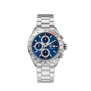Dial: blue dial, Rhodium plated luminescent indexes Case: 44mm, fine-brushed and polished steel, water resistance 200m Movement: Calibre 16, swiss made, 42 power reserve, automatic winding system Strap: fine-brushed steel