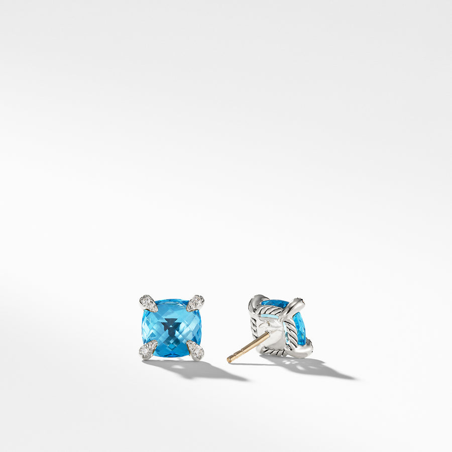 David Yurman Chatelaine Stud Earrings with Blue Topaz and Diamonds, 9mm- E12834DSSABTDI