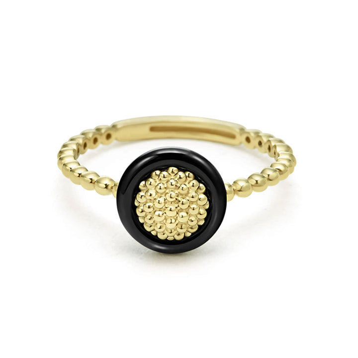 Lagos 18K Gold Caviar Black Ceramic Ring - 03-10216-CB7