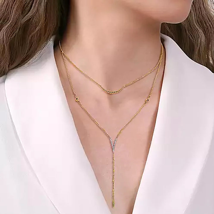 Gabriel & Co. 14k Yellow & White Gold Pave Diamond Chevron Y Necklace - NK6448M45JJ