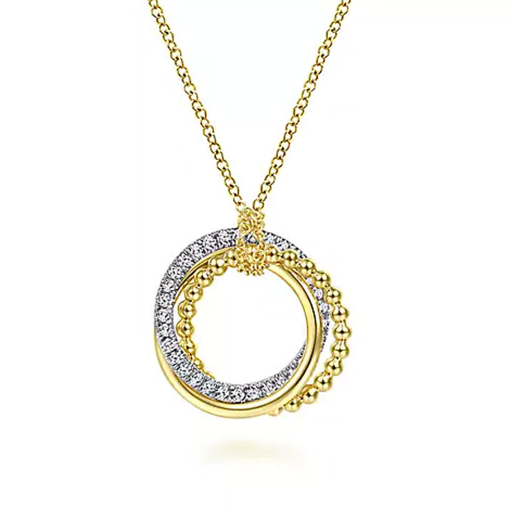 Gabriel & Co. 14k Yellow & White Gold Interlocking Circles Pendant Necklace with Diamond Pave - NK6360M45JJ