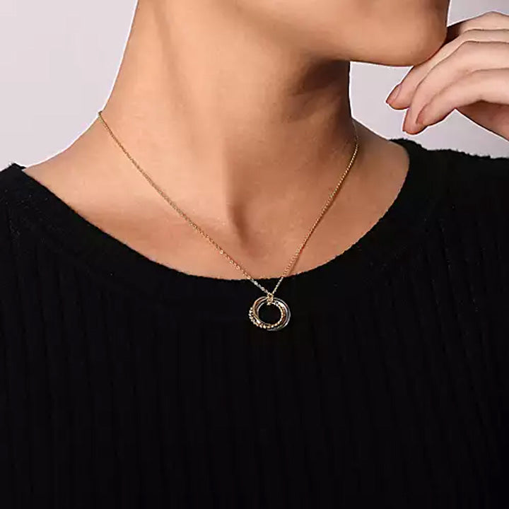 Gabriel & Co. 14k Yellow & White Gold Interlocking Circles Pendant Necklace with Diamond Pave - NK6360M45JJ