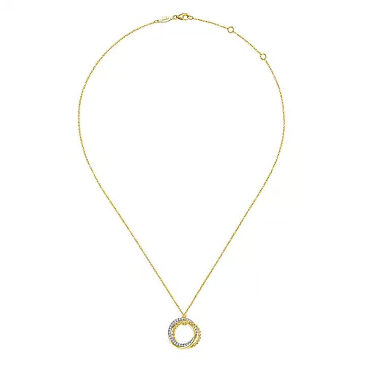Gabriel & Co. 14k Yellow & White Gold Interlocking Circles Pendant Necklace with Diamond Pave - NK6360M45JJ