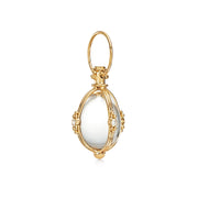 Sleek and simple, with just a little bit of glamour, this 18K Diamond Classic Amulet features a diamond and triple gold granulation on each of its four sides. The rock crystal, cut and polished into an elegant oval, remains the centerpiece of this timeless look and is a Temple St Clair signature. Choose from multiple sizes: XS, S, M, L- price varies per size.18K GoldNatural rock crystal0.24cts of DiamondsLength: 51mm/2.0, Width: 22mm/0.9 (Medium size)