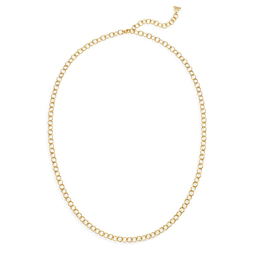 One of our best loved chains, the 18K Classic Oval Chain is the definition of versatile. As with all of our chains, this one is custom made. The proportions and and weight are specially crafted to make this piece a stunning necklace worn by itself, or the perfect home for any size amulet or pendant. The Classic Oval Chain comes in multiple lengths, and is finished with our signature temple charm.One of Temple St. Clairs best sellers!18K GoldLobster ClaspLength: 24; Link: 7.9x6.7mmAvailable in 18