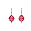 The 18K Color Theory Earrings are an ode to pink. A fiery ring of faceted rubies frame a hot pink cabochon tourmaline, bringing you the color's every shade. A diamond encrusted bale and our signature triple gold granulation give these earrings a luxurious finish.18K GoldHinge Back3.00cts of Pink Tourmalines2.60cts of Rubies0.15cts of Diamonds
