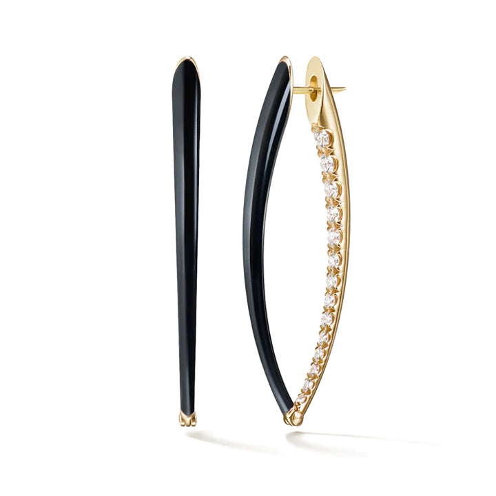 Melissa Kaye 18K Gold Cristina Large Black Enamel Hoop Earrings