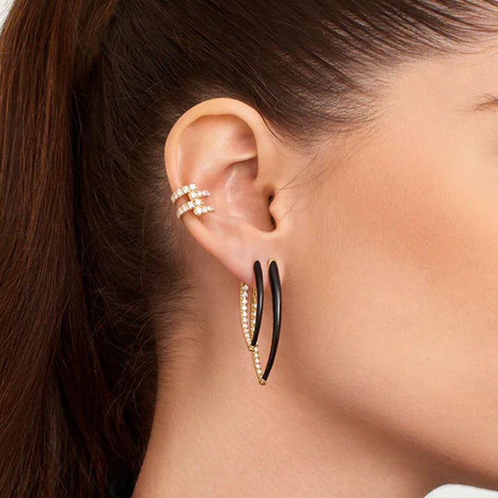 Melissa Kaye 18K Gold Cristina Large Black Enamel Hoop Earrings