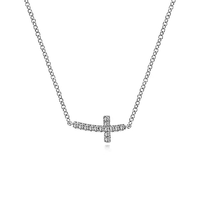 Gabriel & Co. 14k White Gold Sideways Curved Diamond Cross Necklace - NK4345W45JJ
